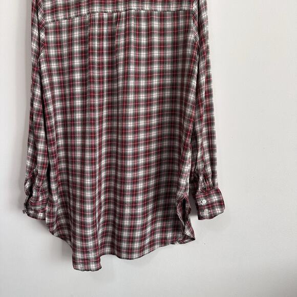 LOFT Tunic Blouse S Plaid Long Sleeve Rayon Soft Casual Trendy Button Front - Picture 8 of 9
